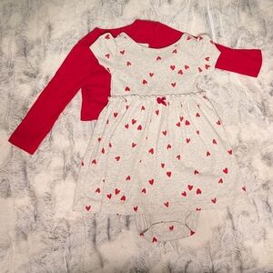 Carter's Gray Dress with Red Heart Pattern Onesie And Red Cardigan 6-9 Month Set